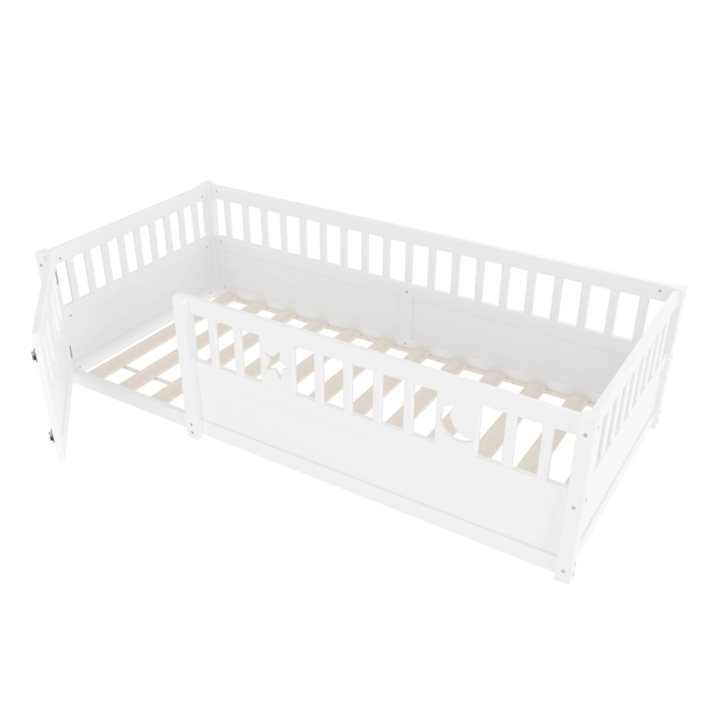Letto a baldacchino per bambini bianco in pino con rete di sicurezza 90x190 cm