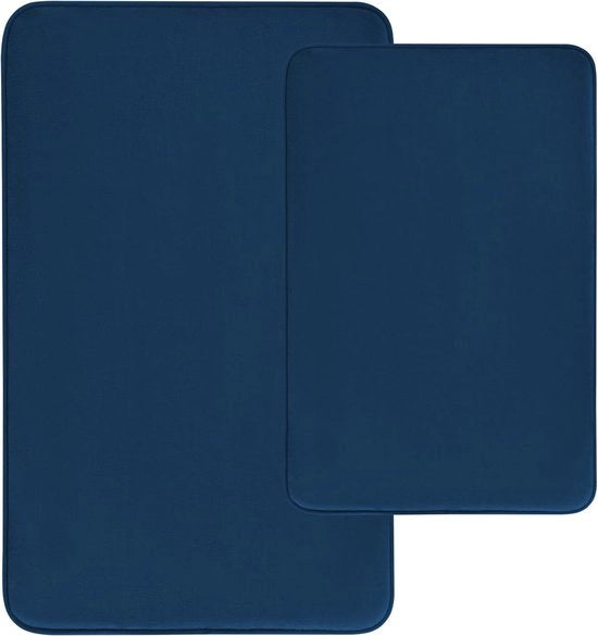 Matrice da bagno 2 pezzi, spugna extra spessa, antiscivolo, tappeto da bagno, insieme di mattonelle da bagno, 40 x 60 cm + 50 x 80 cm, colore blu scuro