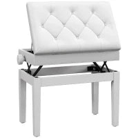 Sgabello Pianoforte Regolabile con Vano Portaoggetti e Seduta Imbottita, 54.5x33x48-58 cm, Bianco