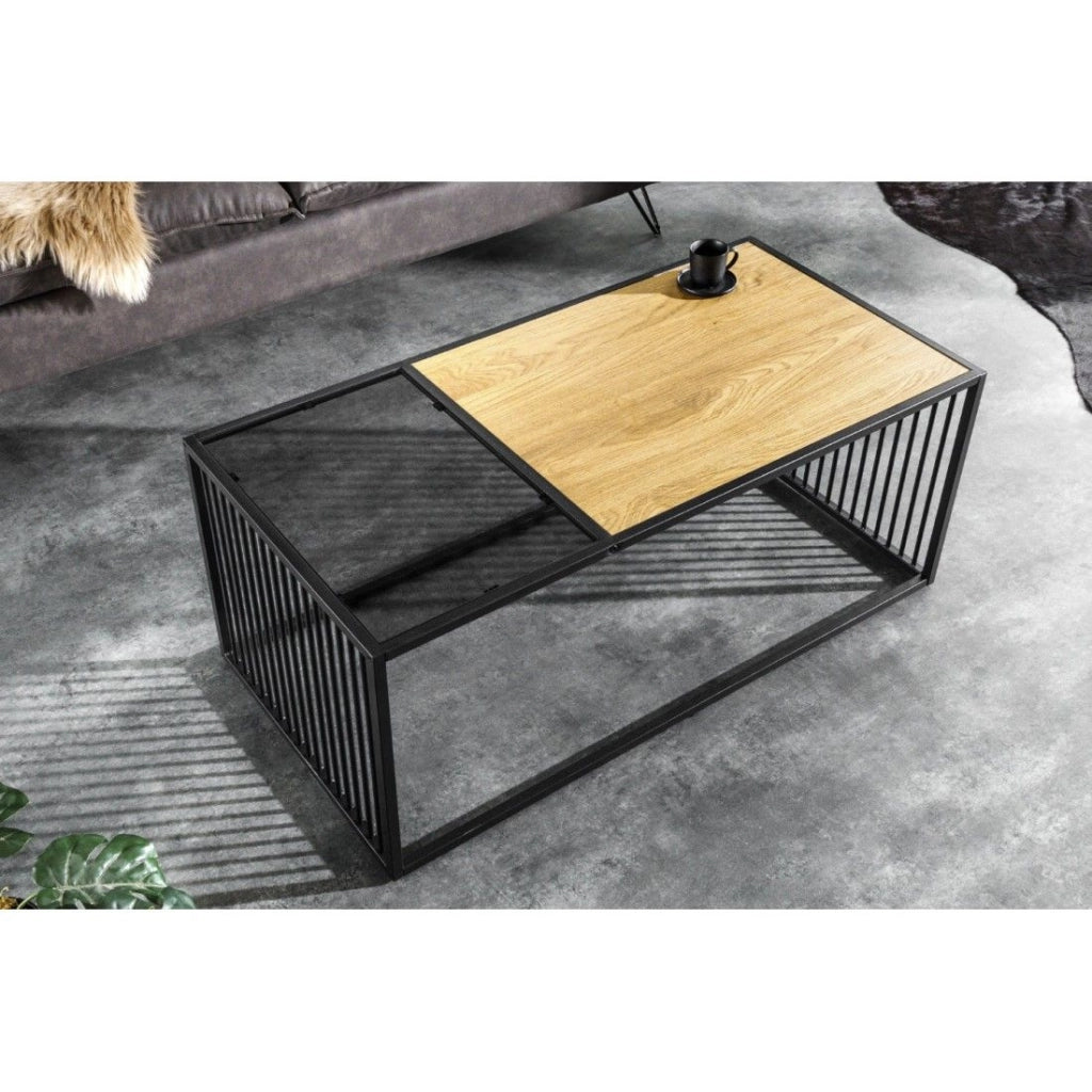 Tavolino basso ABITTA rettangolare 100 cm in rovere chiaro e vetro fumé - Moderno con piano misto legno e vetro