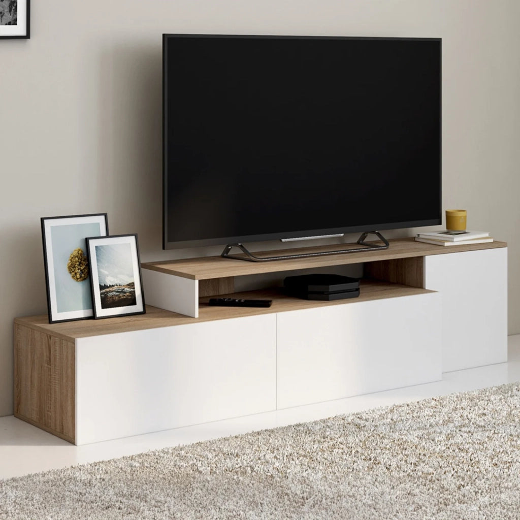 IDMarket - BASILE 140-180 cm, mobile TV angolare modulare in legno e bianco