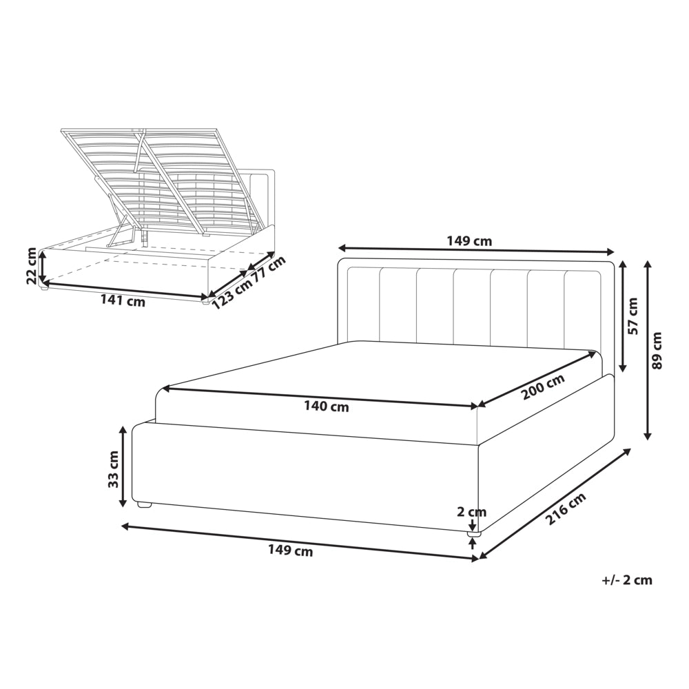 Letto Ottomano Bianco Boucle 140x200 cm Struttura imbottita con Testiera