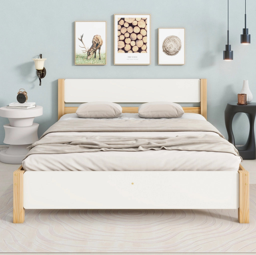 Letto matrimoniale in legno con testiera e pediera bianca