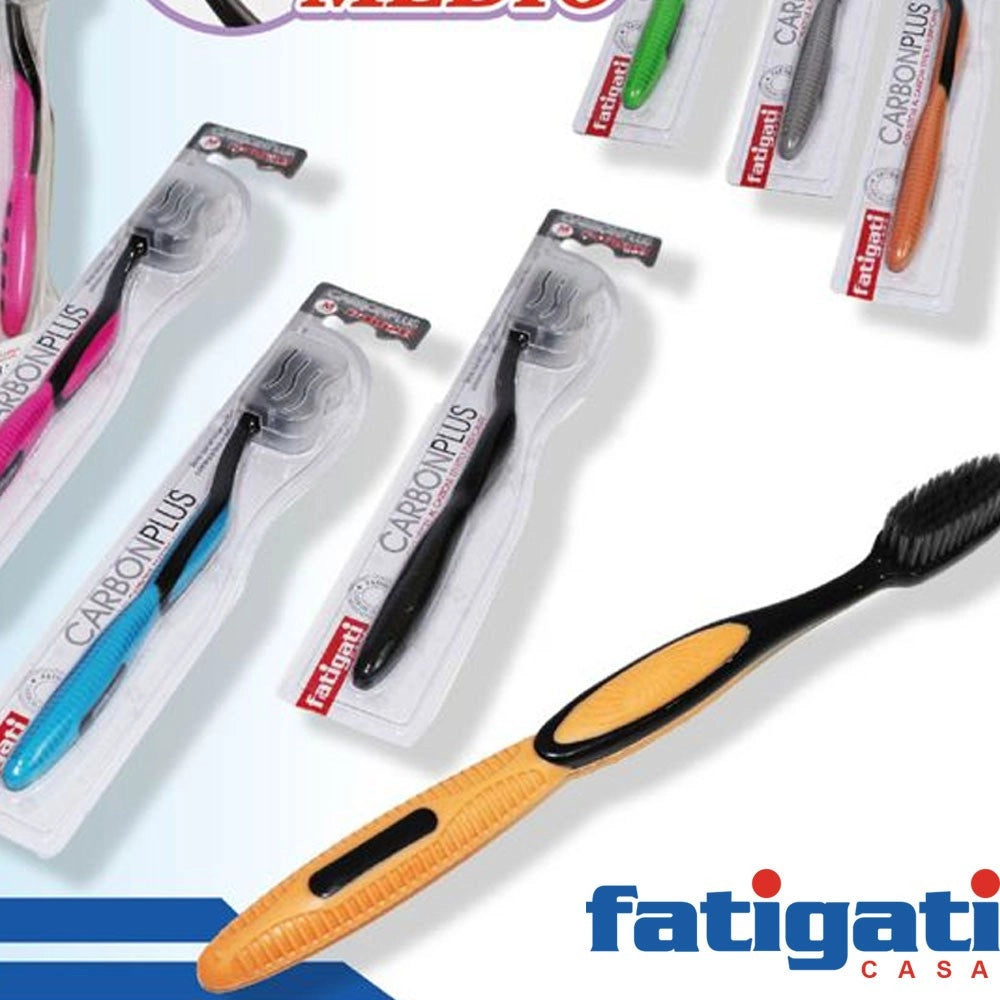 Trade Shop - Set 4 Spazzolini Sbiancanti Carbon Plus Medio Fatigati Particelle Carbone Attivo -