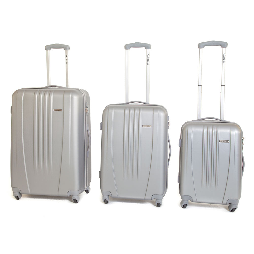 Set 3 Valigie Trolley Rigide in ABS 4 Ruote TSA Ravizzoni Jazz Silver