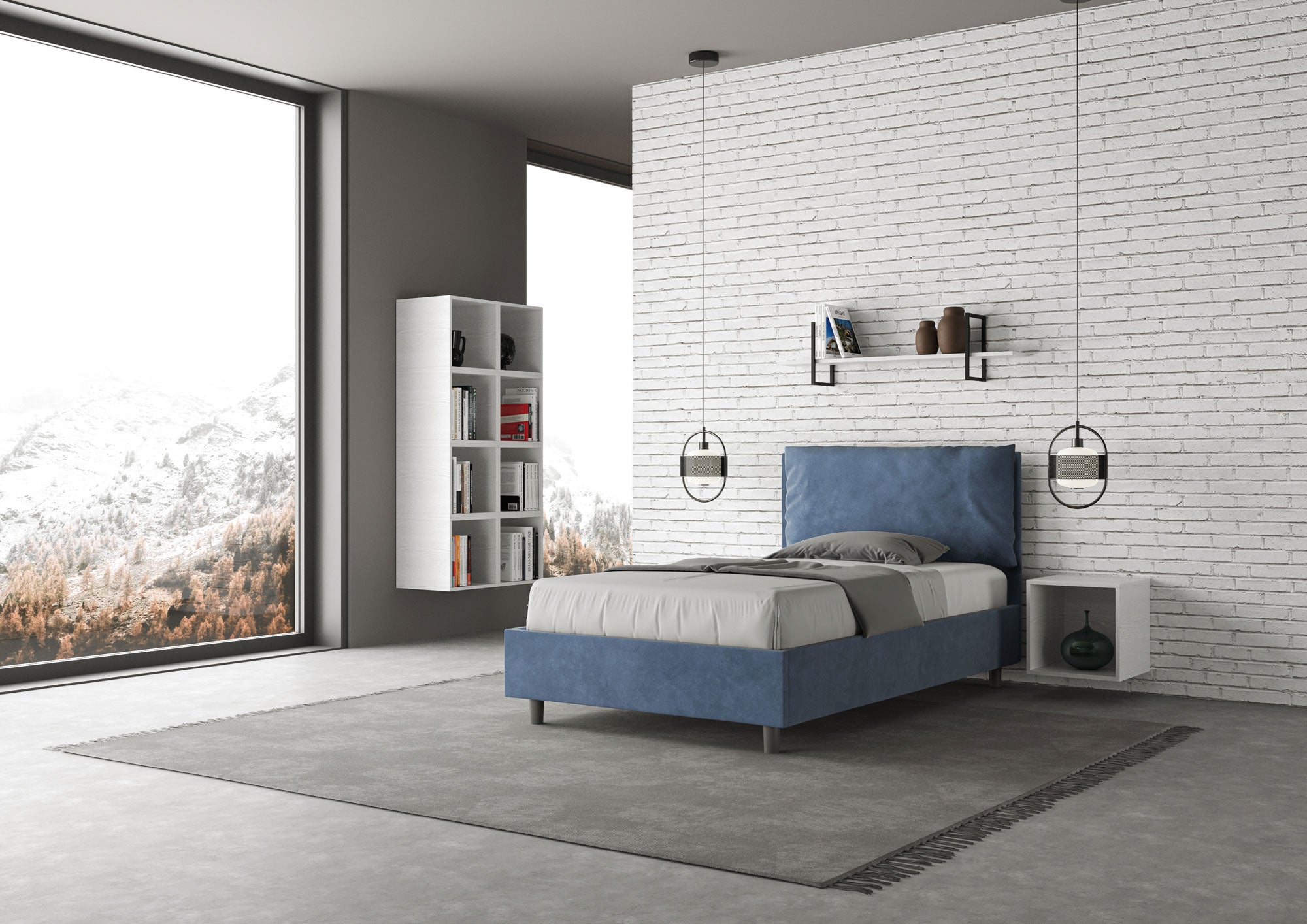 Letto 1 Piazza E Mezzo 120x210 cm Senza Rete Imbottito in Microfibra Antea Large Blu