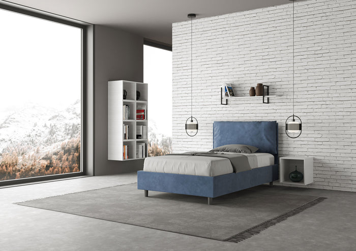 Letto 1 Piazza E Mezzo 120x210 cm Senza Rete Imbottito in Microfibra Antea Large Blu