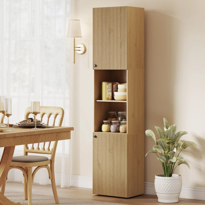 Mobile bagno alto stretto 40x31x182 cm, 2 vani chiusi, ripiani aperti, colore quercia