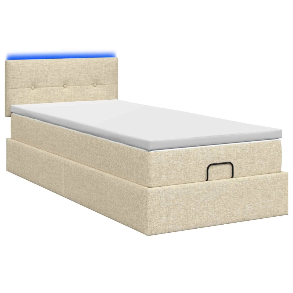 Letto Ottomano con Materasso e LED Crema 90 x 200 cm Tessuto 3456882