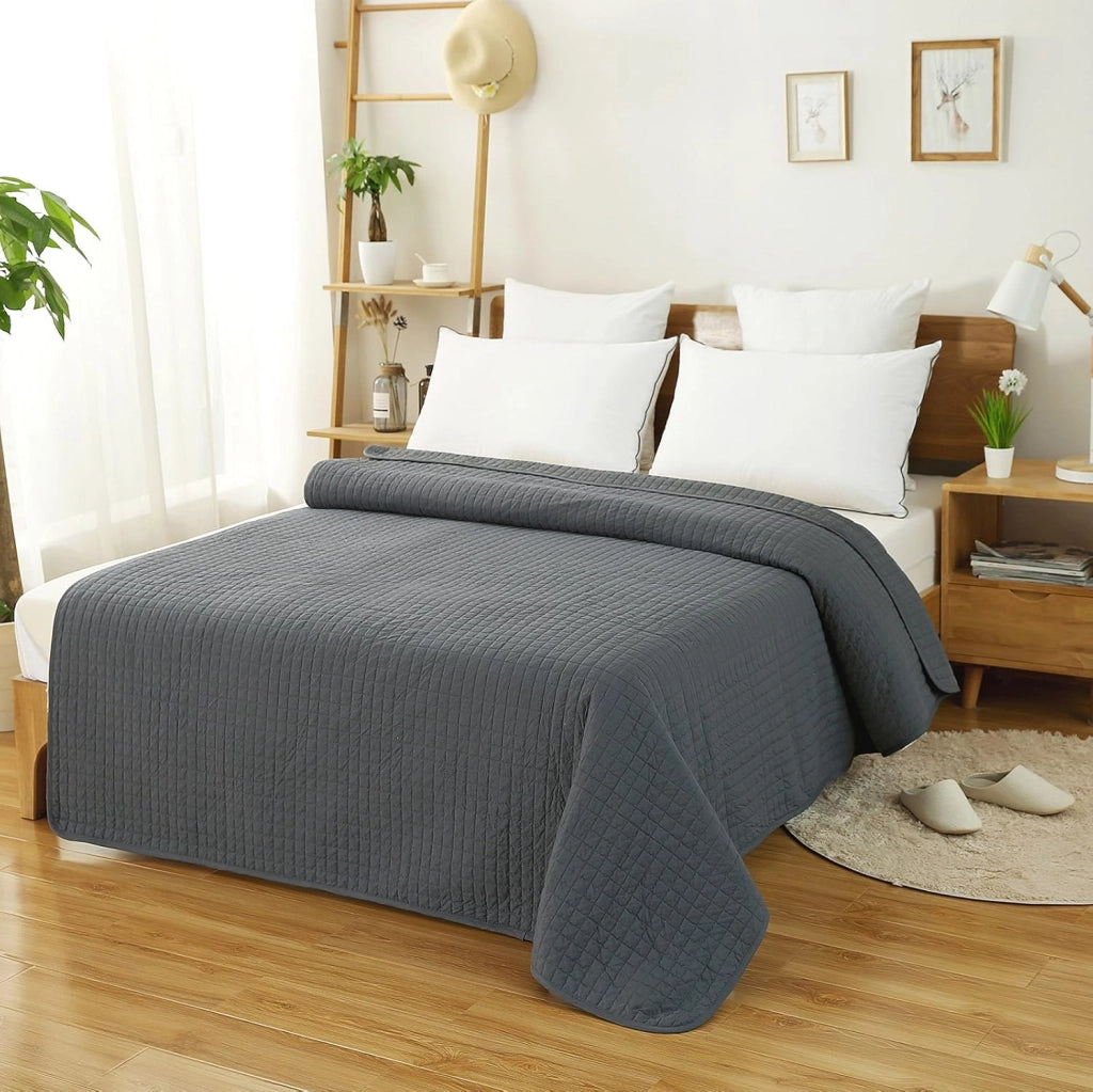 Trapuntino Matrimoniale Trapunta Singolo Copriletto Trapuntato Double Face Reversibile Moderno Grigio 240x260 cm 2 Pezzi