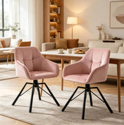 Set di 2 sedie girevoli in velluto rosa con braccioli