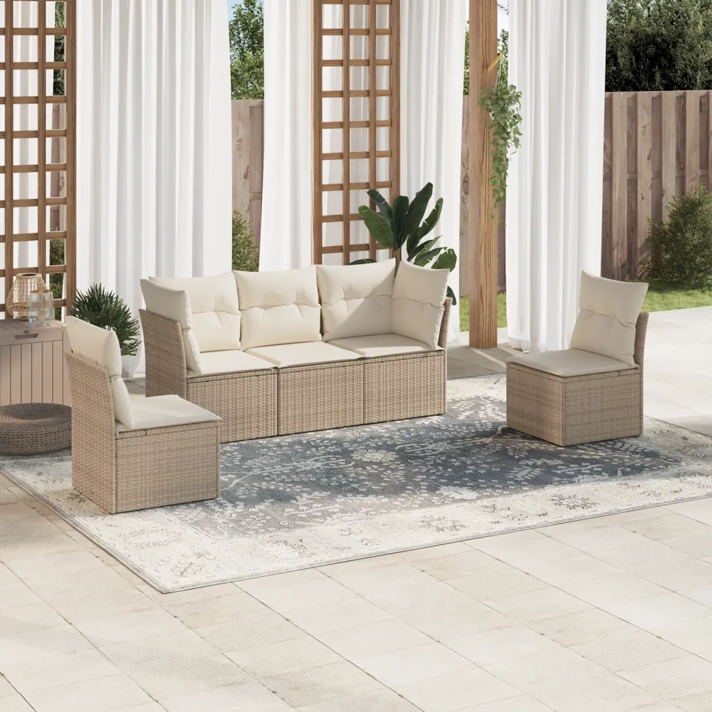 Set Divano da Giardino 5 pz con Cuscini Beige in Polyrattan 3217348