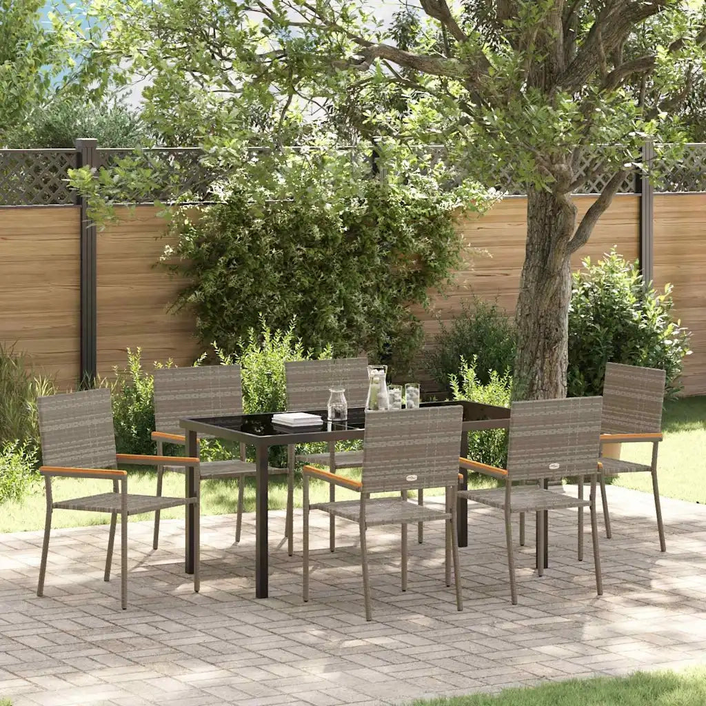 Set da Pranzo per Giardino con cuscino 7 pcs Grigio polyrattan