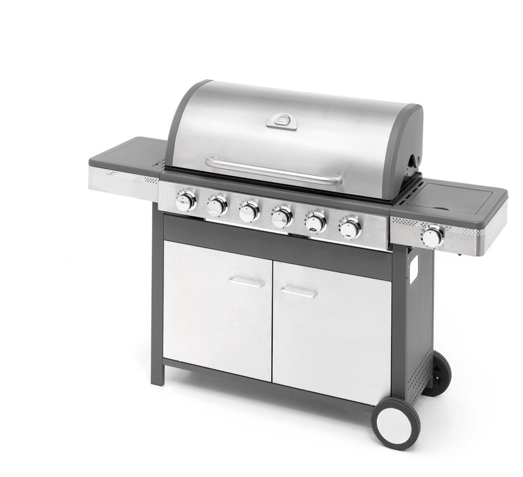Barbecue a Gas GPL 6 Fuochi + 1 Fornello Laterale Ompagrill Indianapolis 7/B in Acciaio Inox