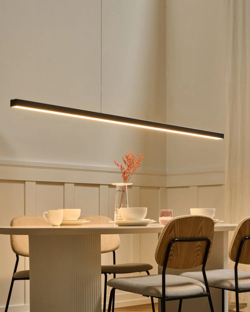 Lampada a sospensione lineare a LED in metallo nero 180 cm stile industriale forma minimalista