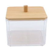 Trade Shop - Contenitore Organizer Cosmetici Toeletta Quadrato Trasparente Con Coperchio In Legno 10826 -