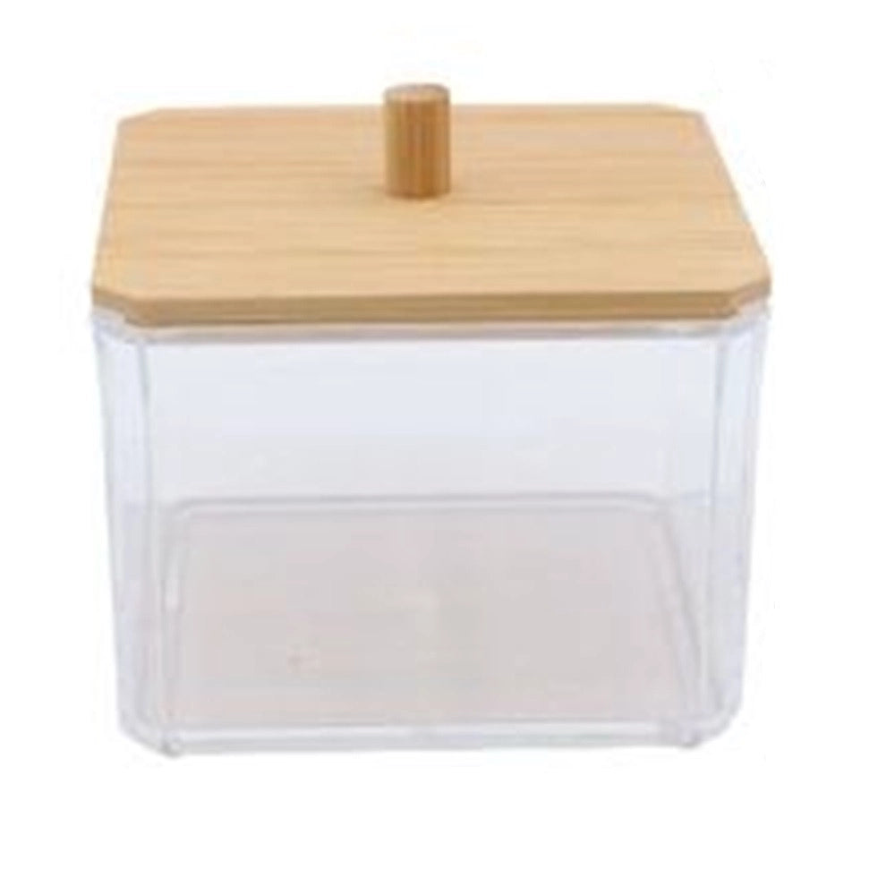 Trade Shop - Contenitore Organizer Cosmetici Toeletta Quadrato Trasparente Con Coperchio In Legno 10826 -