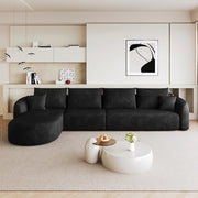 Divano angolare a L modulare 336x168 cm in tessuto di ciniglia nero