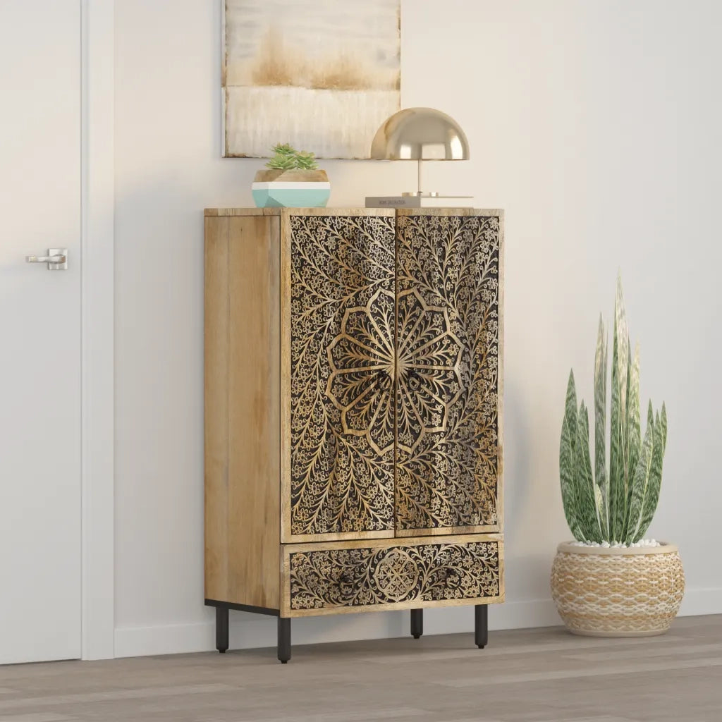Credenza-Buffet-Armadio da cucina 60x33x110 cm in Legno Massello di Mango 326562