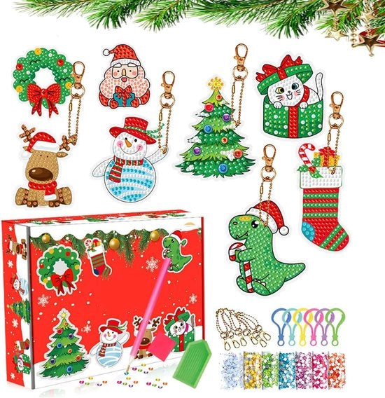 Calendario di Natale 2025 - Pannelli di diamanti - Pannelli di diamanti di Natale - DIY Manufatto di diamanti di Natale - Pannello d'arte di diamanti - Maniglia per chiave - Adatto per principianti - Regalo decorativo per adulti - 8 pezzi