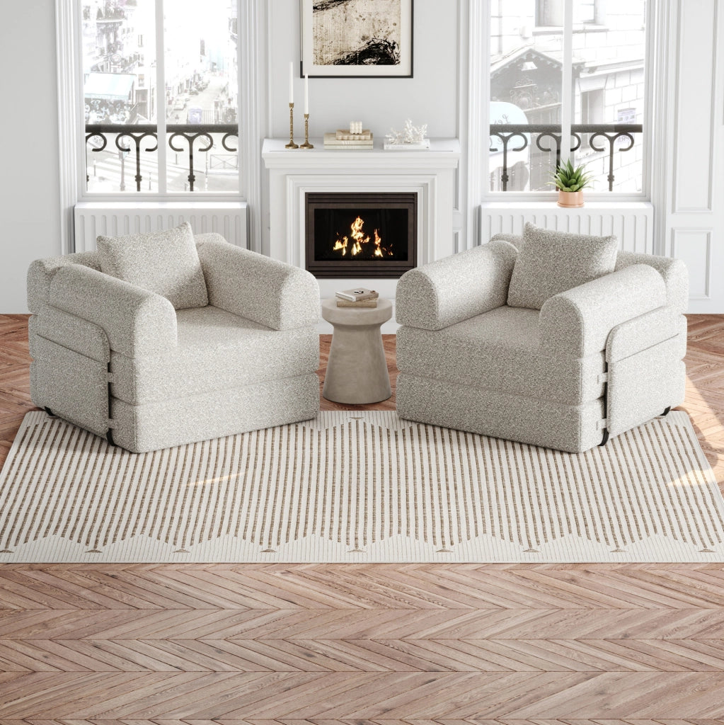 Divano letto singolo 2 in 1 con vano bracciolo in chenille khaki