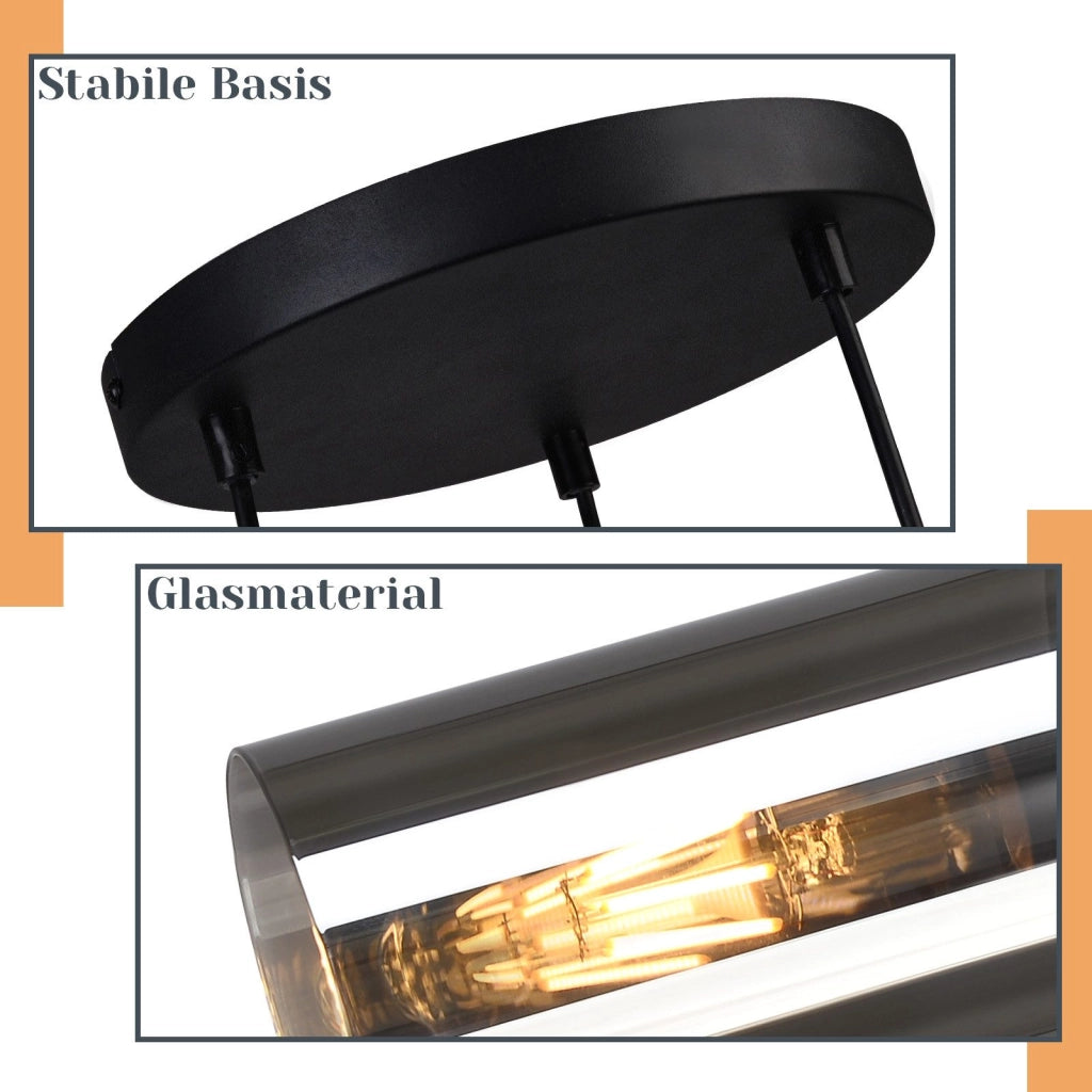 Lampada a sospensione ZMH Lampada a sospensione in vetro a 3 lampadine E27 LED Lampada a sospensione rotonda nera