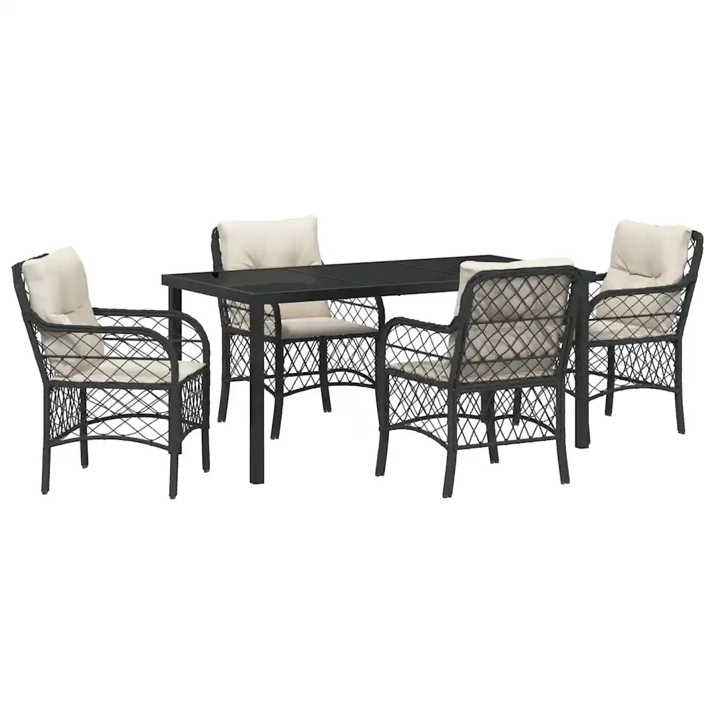Set da Pranzo per Giardino con cuscino 5 pcs Nero polyrattan 3380200