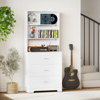 Libreria a Muro 79x39,5x182,2 cm con 3 Ripiani Aperti e 3 Cassetti in Legno Bianco