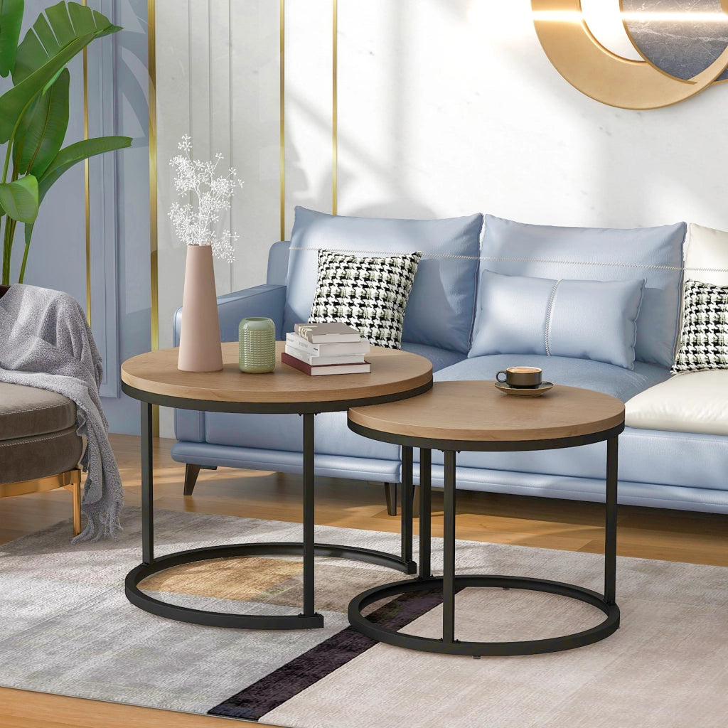 Set di tavolini da caffè; design impilabile moderno; MDF; colore naturale
