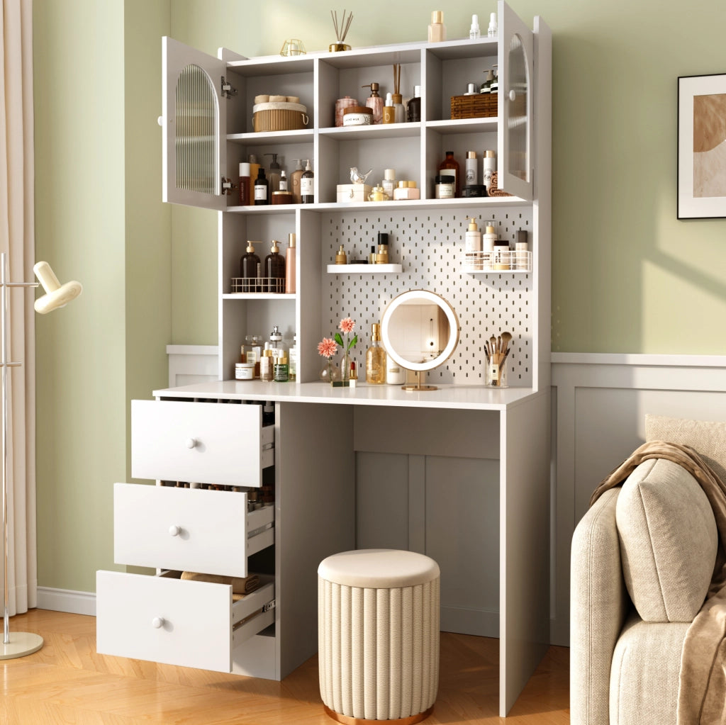 Scrivania multifunzionale con armadio e libreria integrati 100x55x180 cm; bianca in MDF