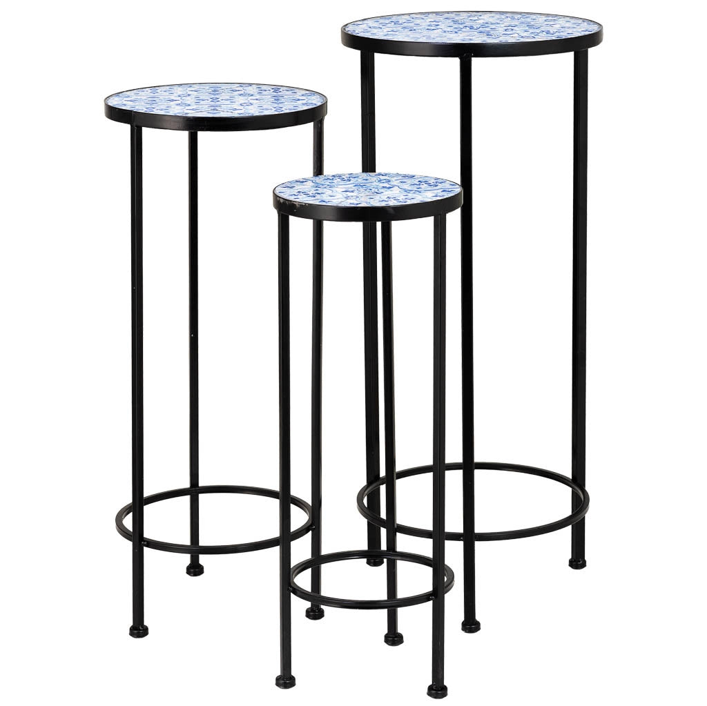 Set 3 pezzi mosaico e staffa in ferro battuto Blu D30x68h-D25x57h-D20x