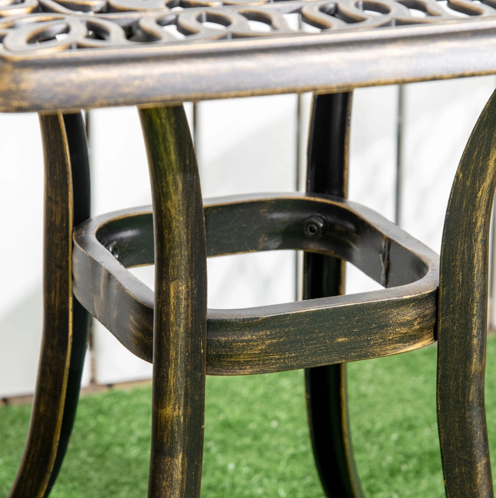 Tavolino da terrazza 54 x 54 x 52,5 cm in alluminio bronzo con foro per ombrellone