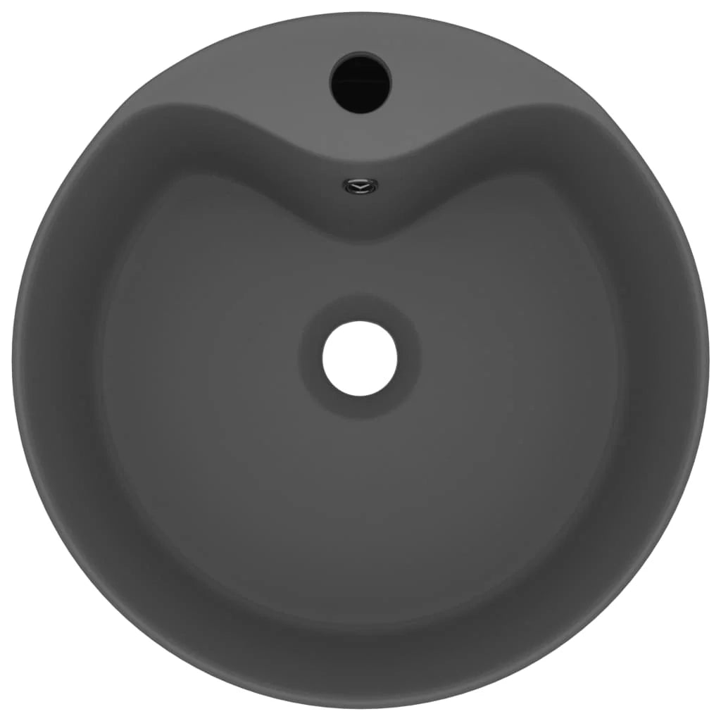 Lavabo di lusso con troppopieno da appoggio WC lavabo bagno stanza cosmetica casa 36 x 13 cm ceramica grigio scuro opaco 02_0002780