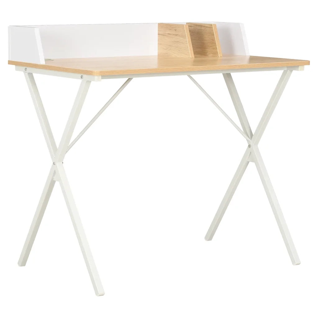 Scrivania Bianca e Naturale 80x50x84 cm 20273