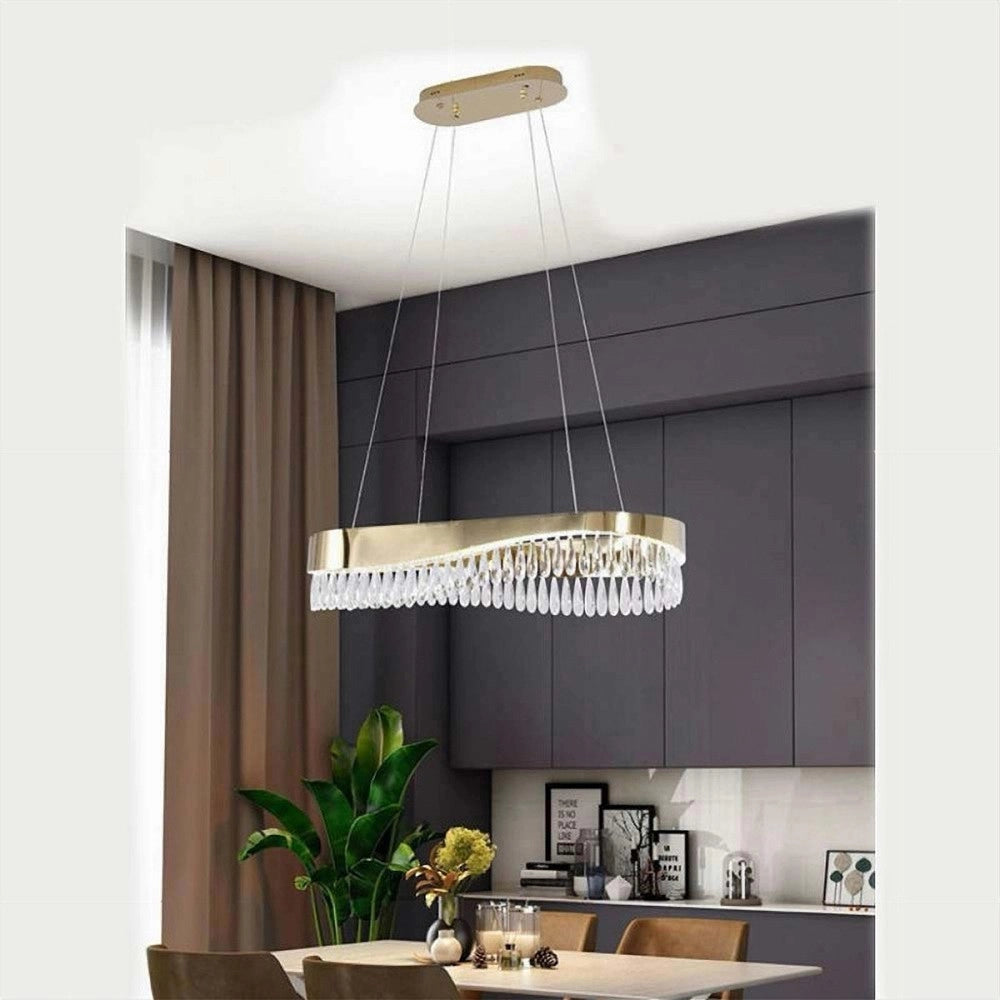 Trade Shop - Lampadario Led A Sospensione Oro 45w Con Cristalli Contemporaneo Luce Fredda B77 -