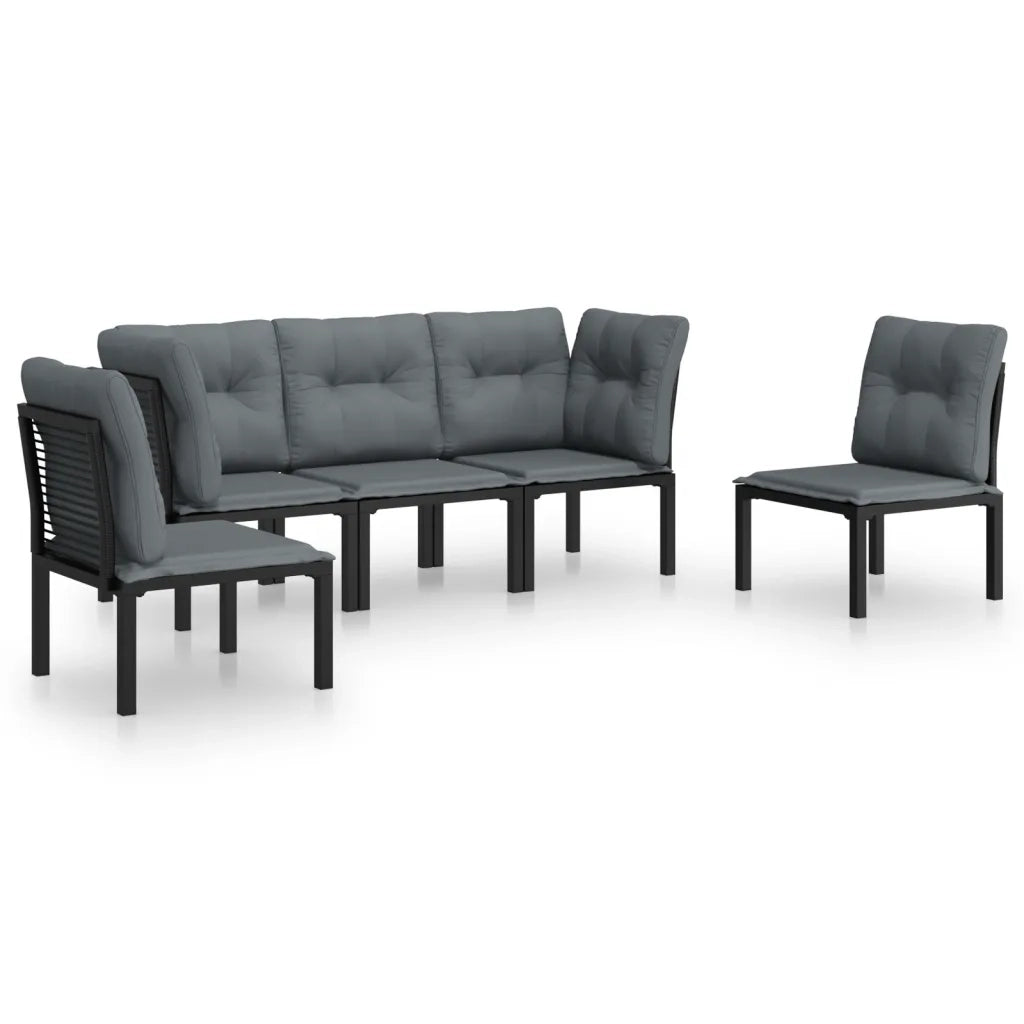 Set Salotto da Giardino 5 pz | Set di Mobili da Esterno Nero e Grigio in Polyrattan