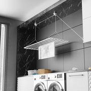 Appoggio per capi in alluminio con rivestimento PVC-free, 100x50cm, 8m di distanza dal soffitto, asciugacapelli pieghevole, bianco