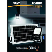 Trade Shop - Faretto Faro Led Solare 30w Con Telecomando Ip65 Luce Bianco Fredda 6500k Fso30w -