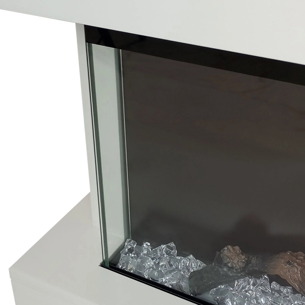 Camino Elettrico da Parete o Incasso Alaro Plus 127x18x52 cm Effetto Fiamma Telecomando in MDF Bianco