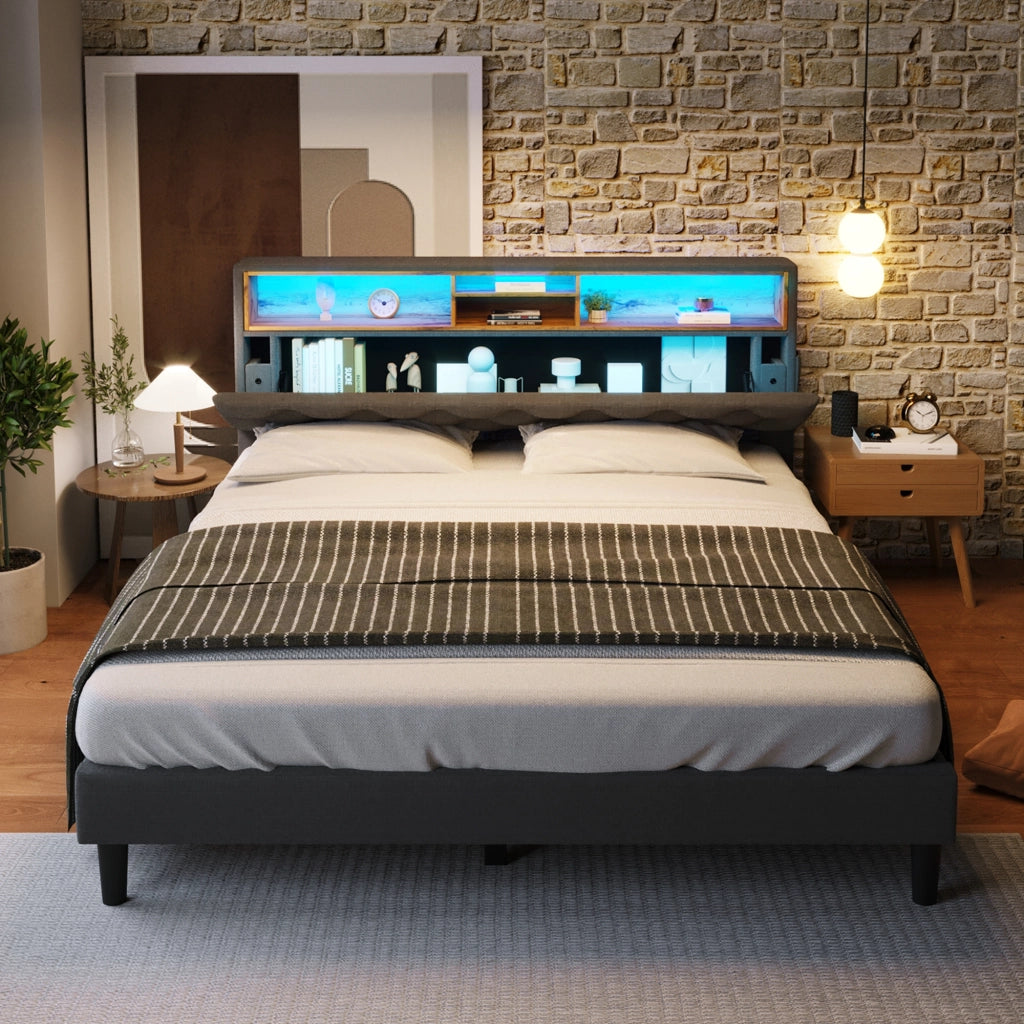 letto imbottito legno grigio 140 x 200 cm