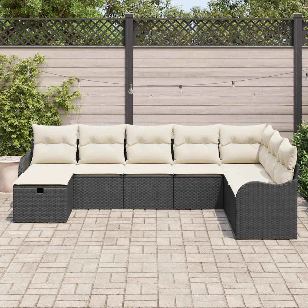 Set Divano da Giardino con cuscino 8 pcs Nero Poly Rattan