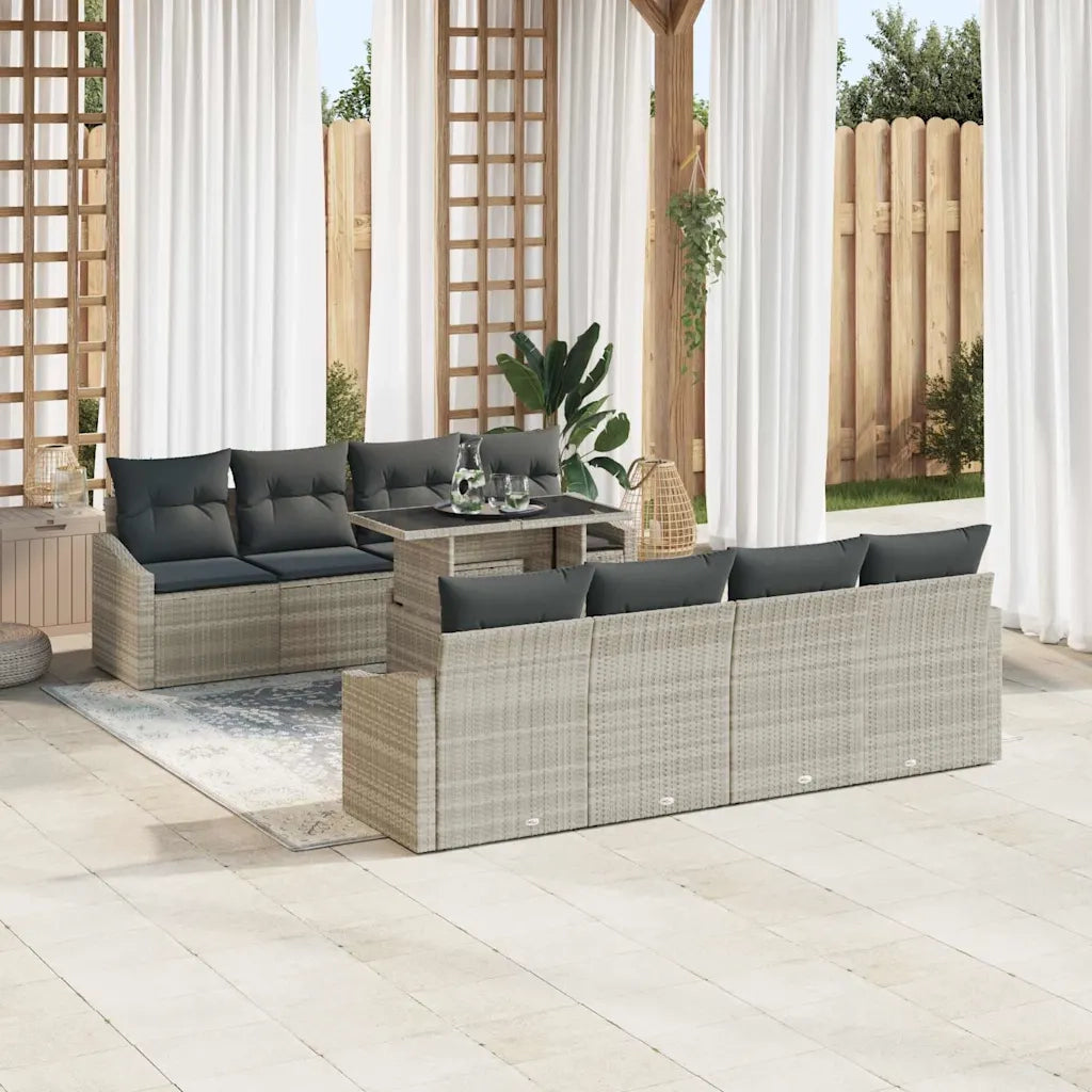 Set Divano da Giardino 9 pcs Grigio chiaro polyrattan 3357705