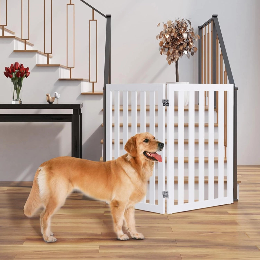 Cancelletto per Cani Pieghevole in Legno con 2 Ante, Ideale per Scale, Soggiorno e Cucina, 89 x 101 cm, Bianco