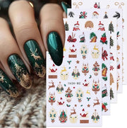 Nail Stickers per Natale - 5 Lamelle Adesive per Fingernagel con Fiori di Neve, Albero di Natale e Babbo Natale per Decorazioni per Feste e Accessori per Fingernagel