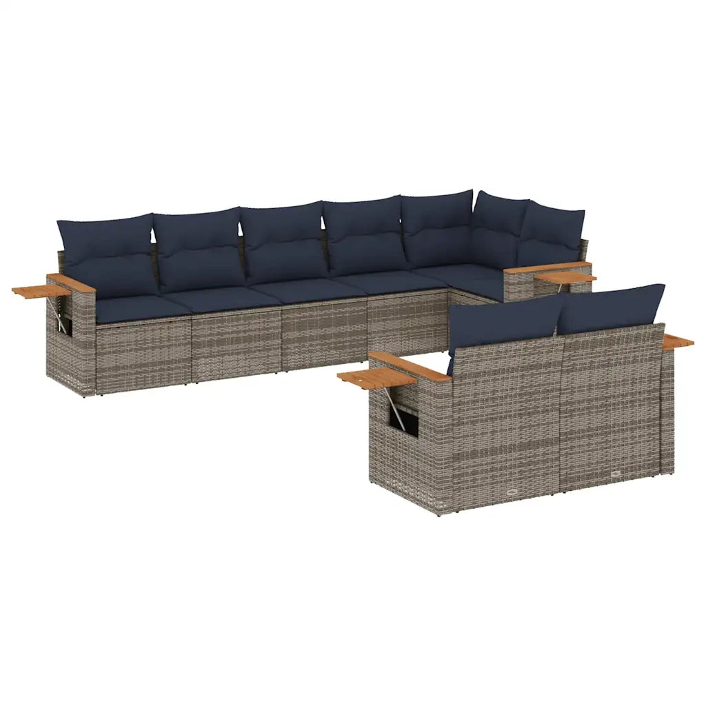 Set Divano da Giardino 8 pz con Cuscini Grigio in Polyrattan