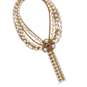 Collana vintage a pi¨´ strati con catena in metallo e perle