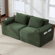 Divano modulare a 2 posti in velluto a coste con portabicchieri e tasche laterali verde 188 × 90 × 75 cm