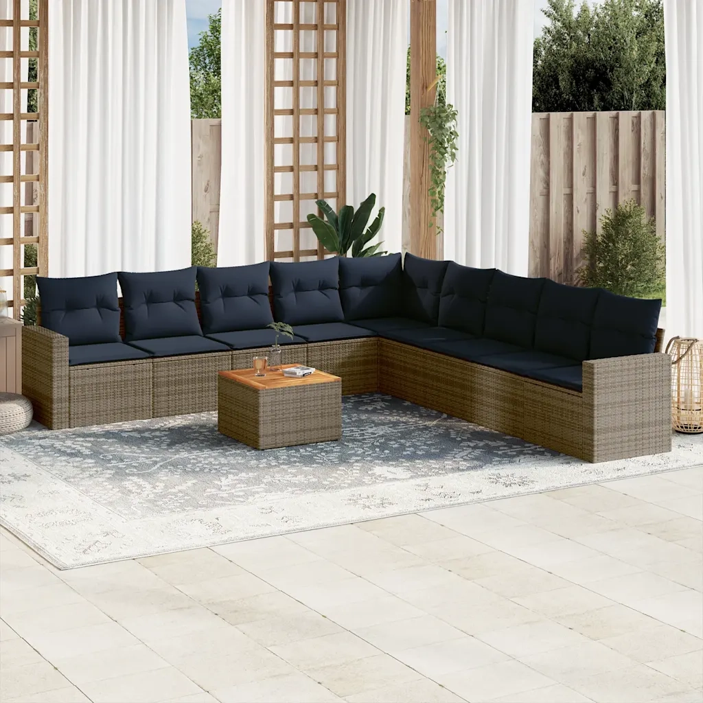 Set Divani da Giardino 10 pz con Cuscini Grigio in Polyrattan 3256502