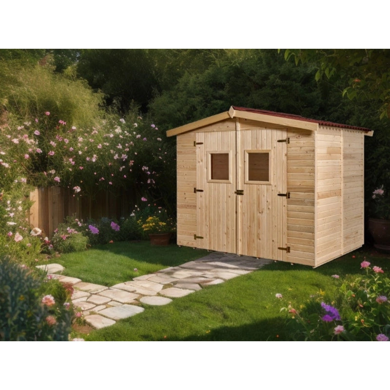 Casetta in legno da giardino con doppia porta – 240x160 cm – pannelli 16 mm, tetto bitumato e pavimento – ED2416.01 Foresta