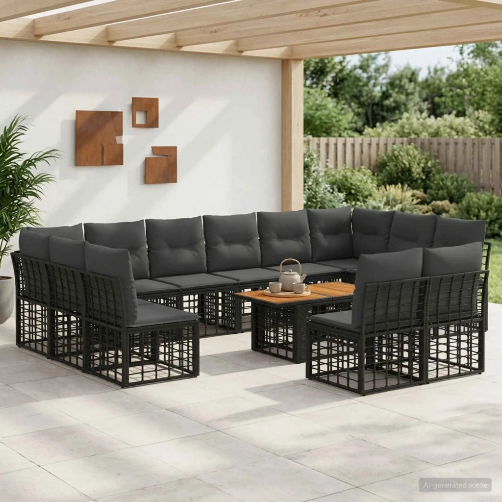 Set Divano da Giardino 13 pz Nero e Grigio scuro polyrattan 3437915